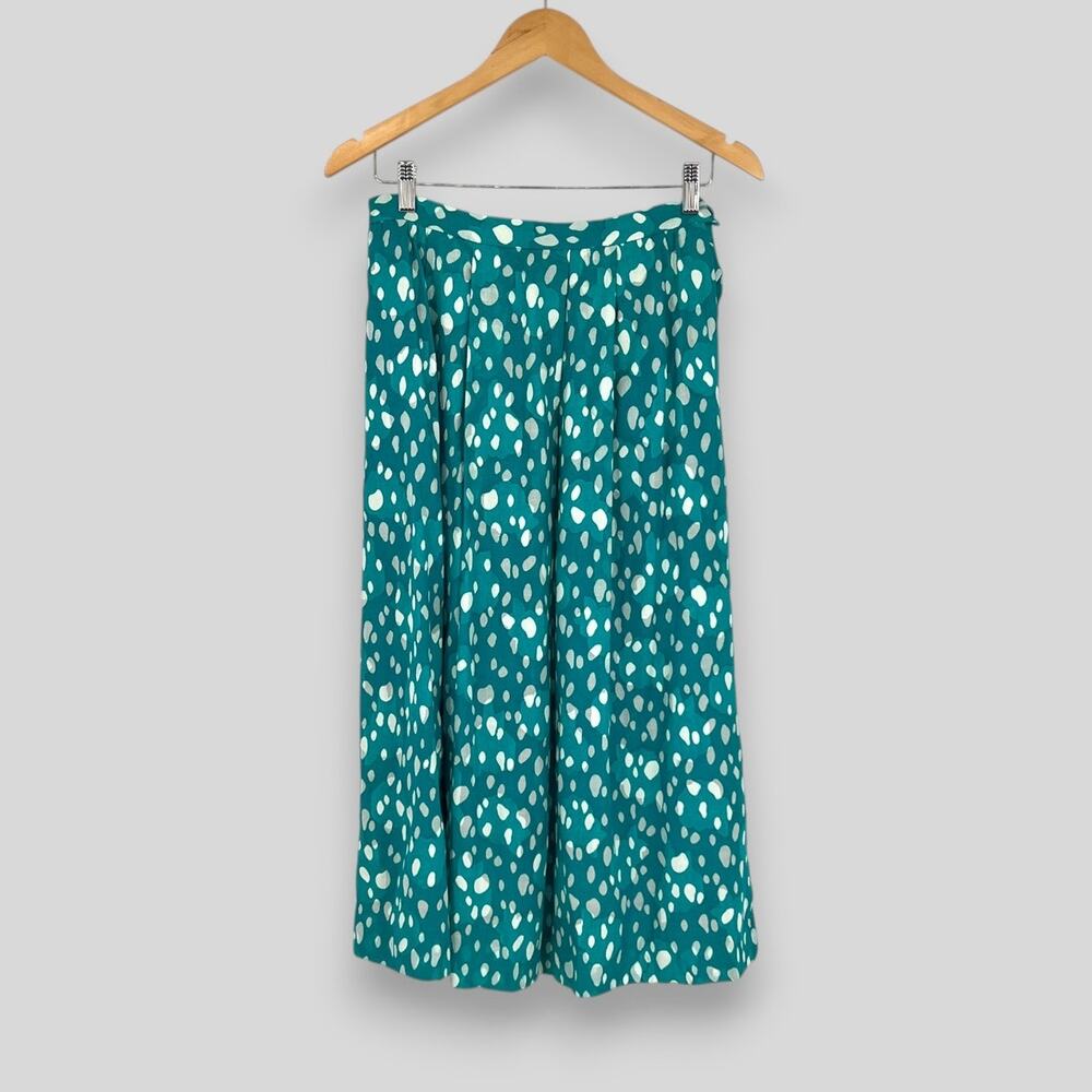 Vintage Carlisle Teal Polka Dot Pleated Midi Skirt Size 10